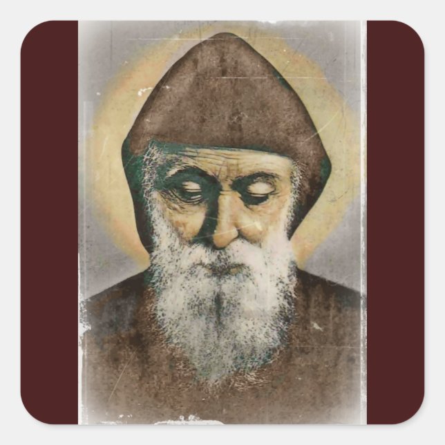 Saint Charbel Portrait Quadratischer Aufkleber (Vorderseite)