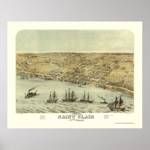 Saint Clair, MI Panoramic Karte - 1868 Poster