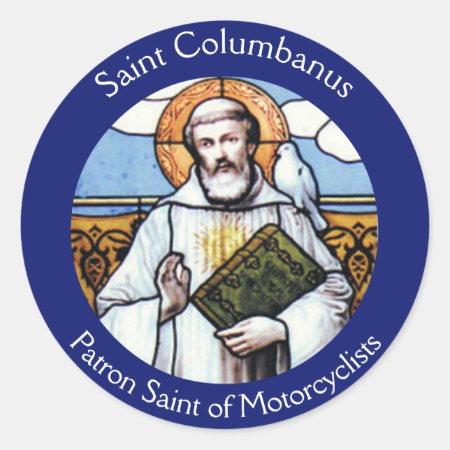 Saint Columbanus Schutzpatron der Motorradfahrer Runder Aufkleber (Vorderseite)