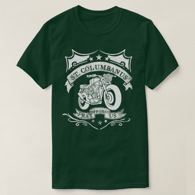 Saint Columbanus Schutzpatron der Motorradfahrer V T-Shirt (Design vorne)