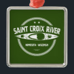 Saint Croix Fluss Minnesota Wisconsin Kayaking Ornament Aus Metall<br><div class="desc">Der Fluss Saint Croix liegt im Osten von Minnesota und im Nordwesten von Wisconsin,  einem Nebenfluss des Mississippi,  und ist ein phantastischer Fluss für Kajak,  Kanu,  Angeln,  Schwimmen und Abenteuer.</div>