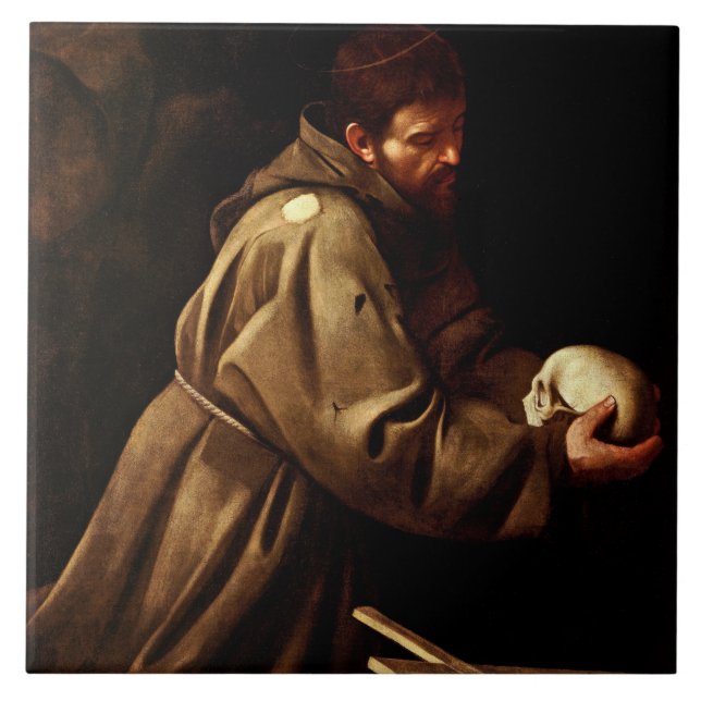 Saint Francis im Gebet (Christlich) (Caravaggio) Fliese (Vorderseite)