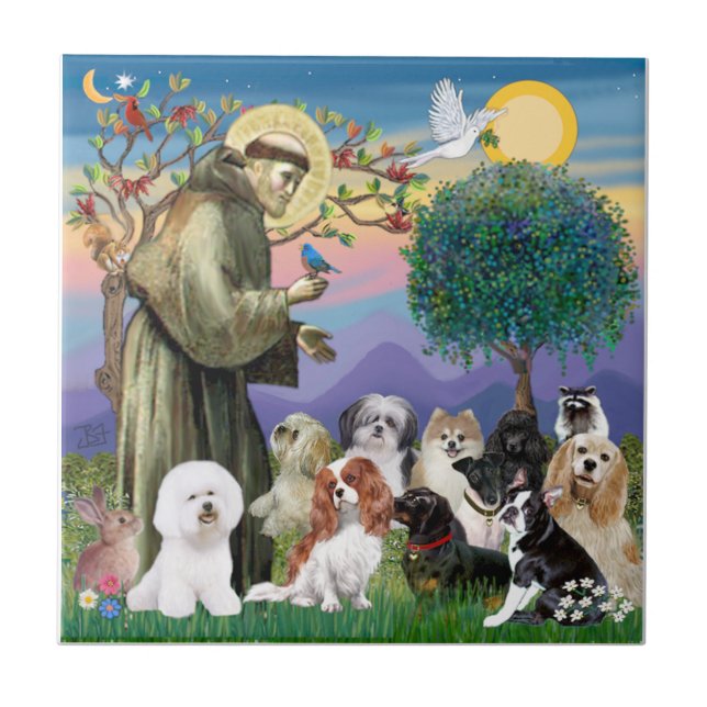 Saint Francis mit 10 Hunden Fliese (Vorderseite)