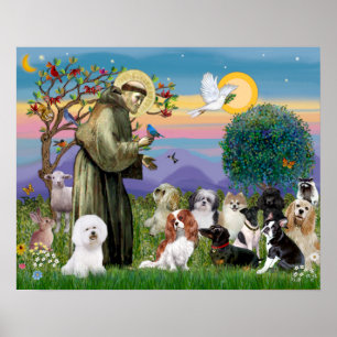 Saint Francis mit 10 Hunden Poster