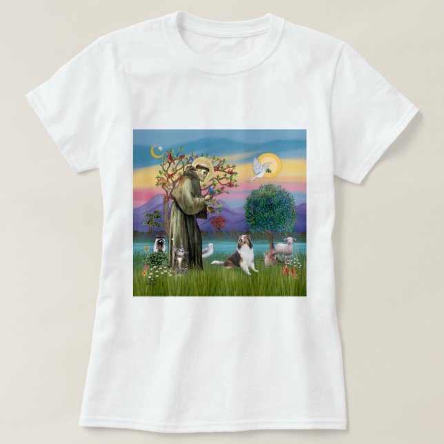 Saint Francis mit Tieren - kustumizable T-Shirt (Design vorne)