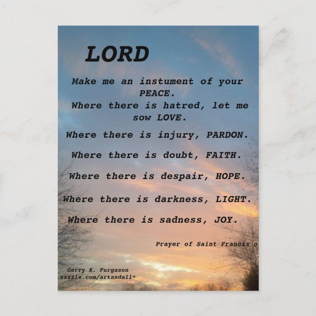 SAINT FRANCIS PRAYER POSTCARD POSTKARTE (Vorderseite)