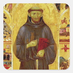 Saint Francis von Assisi Mittelalterliche Ikonogra Quadratischer Aufkleber
