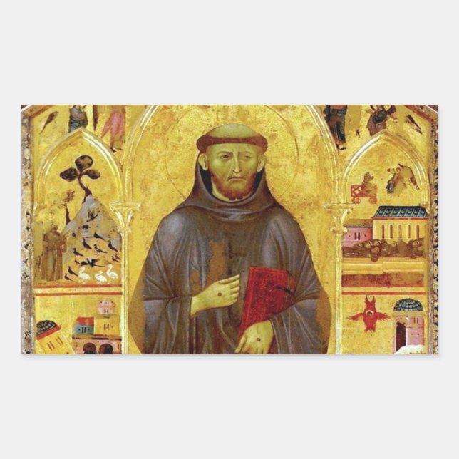 Saint Francis von Assisi Mittelalterliche Ikonogra Rechteckiger Aufkleber (Vorderseite)