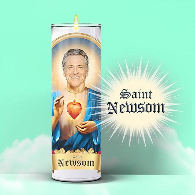 Saint Gavin Newsom Gebetskandle Aufkleber (Saint Gavin Newsom Devotional Prayer Candle Stickers and Gifts)