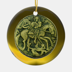 SAINT GEORGE, DRAGON/MADONNA UND KINDERMEDALLION KERAMIK ORNAMENT