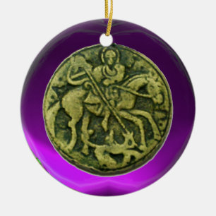 SAINT GEORGE, DRAGON/MADONNA UND KINDERMEDALLION KERAMIKORNAMENT
