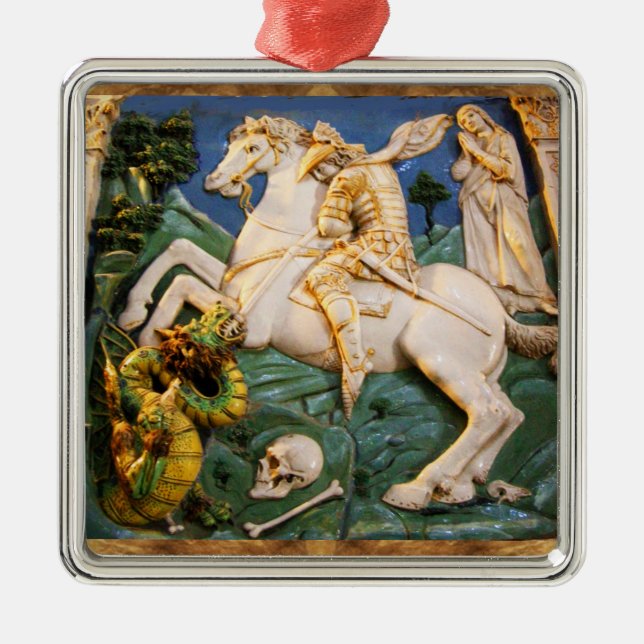 Saint George, Dragon und Prinzessin Silbernes Ornament (Vorne)