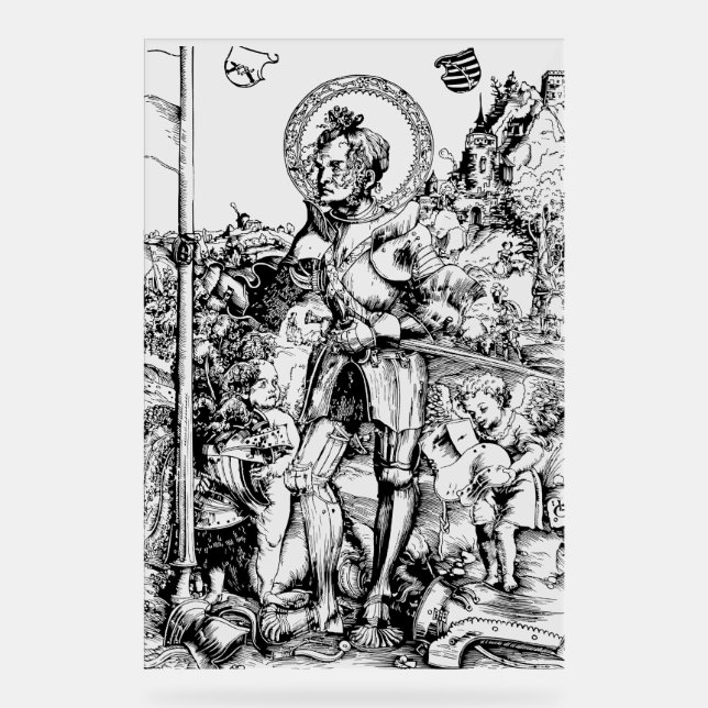 Saint George Stehend mit Zwei Engeln Acrylschild (Vorderseite)