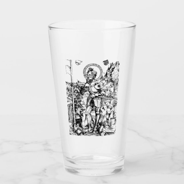 Saint George Stehend mit Zwei Engeln Glas (Vorderseite)