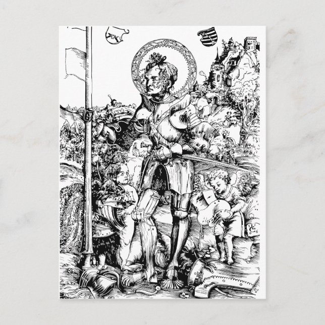 Saint George Stehend mit Zwei Engeln Postkarte (Vorderseite)