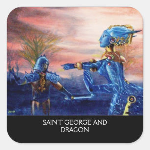 SAINT GEORGE UND ALIEN DRAGON QUADRATISCHER AUFKLEBER