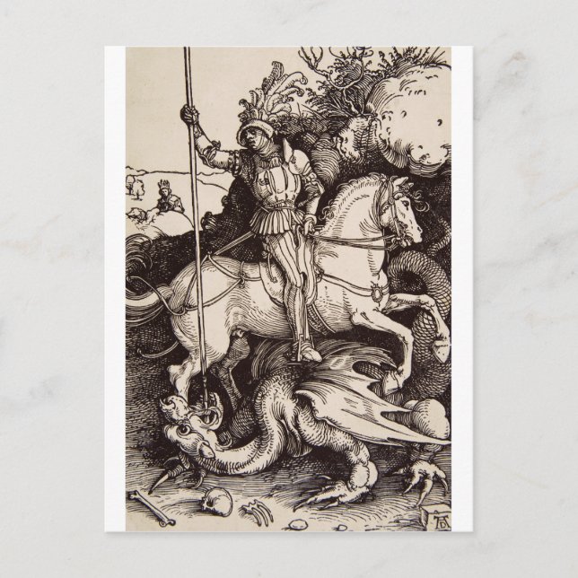 Saint George und der Drache von Durer Postkarte (Vorderseite)