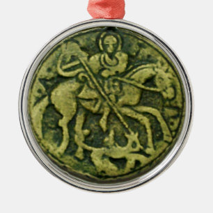 SAINT GEORGE UND DRAGON MEDALLION SILBERNES ORNAMENT