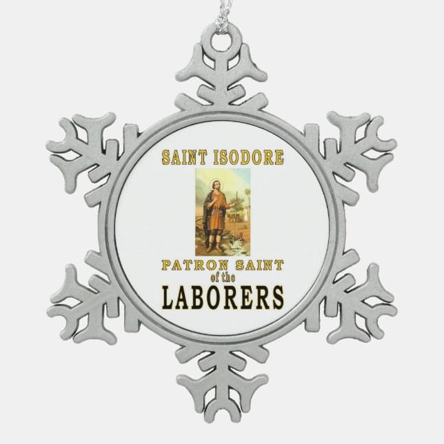 SAINT ISODORE SCHNEEFLOCKEN Zinn-Ornament (Vorderseite)