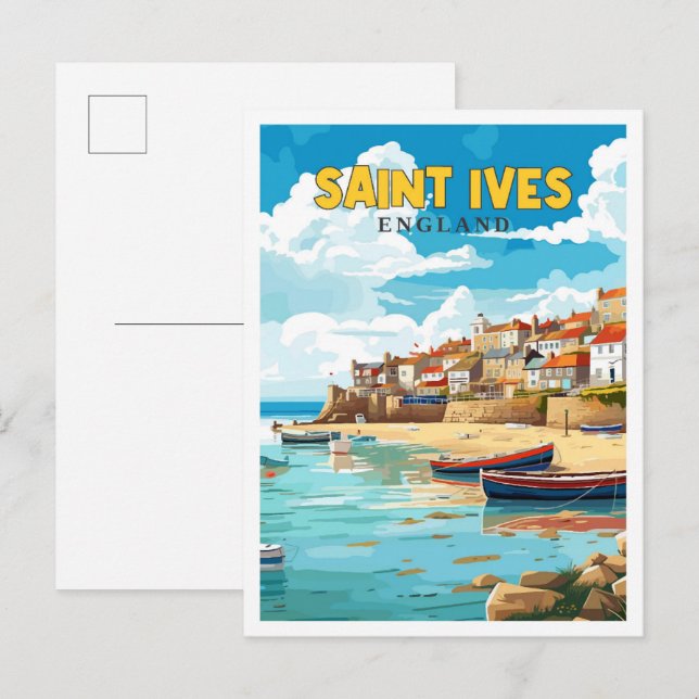 Saint Ives England Vintage Illustration Postkarte (Vorne/Hinten)