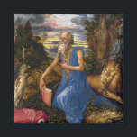 Saint Jerome in der Wildnis von Durer Magnet<br><div class="desc">Saint Jerome in the Wilderness by Albrecht Durer ist eine frühe, kleine, aber mächtige Öl- und Temperaiseikone aus dem Jahre 1495, die den Christlichen Heiligen der frühen Zeit darstellt. Details des Subjekts, der Landschaft, des Löwen und des strahlend bunten Himmels und der Wolken erwachen unter Durers Bürste zum Leben, das...</div>