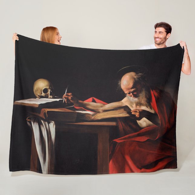 Saint Jerome Writing (von Caravaggio) Fleecedecke (Beispiel)