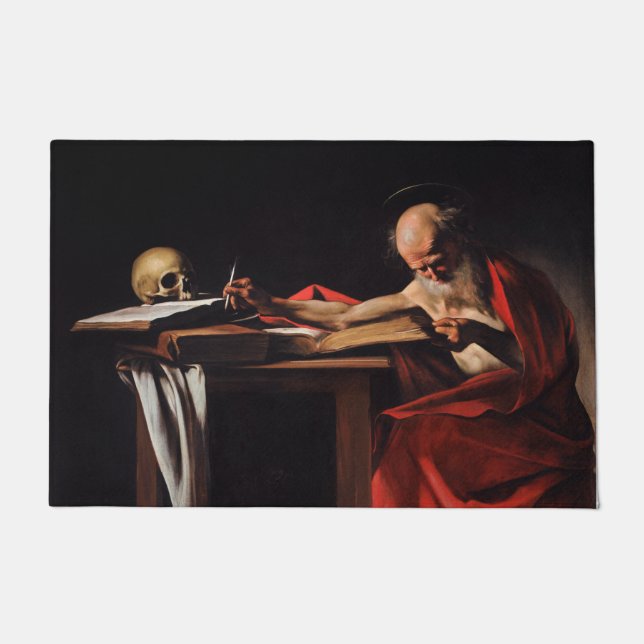 Saint Jerome Writing (von Caravaggio) Fußmatte (Vorderseite)