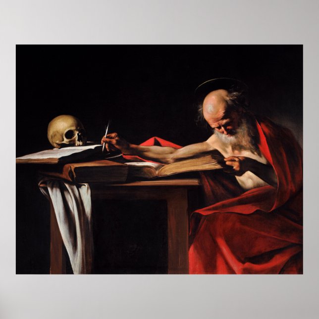 Saint Jerome Writing (von Caravaggio) Poster (Vorne)