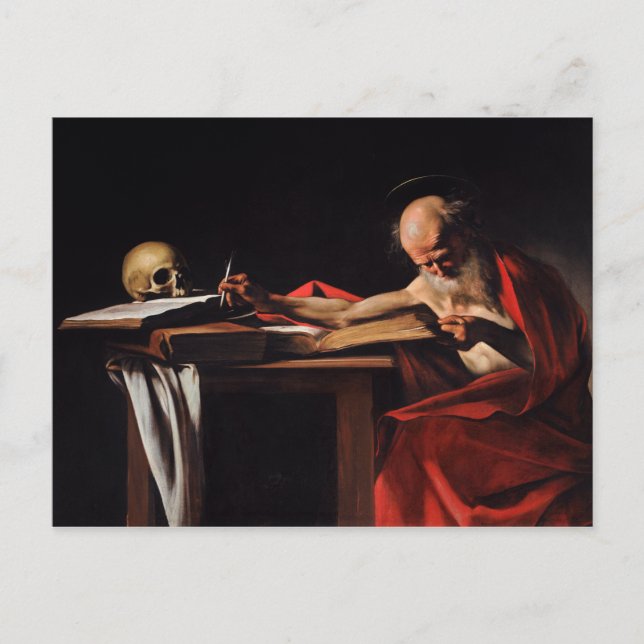 Saint Jerome Writing (von Caravaggio) Postkarte (Vorderseite)