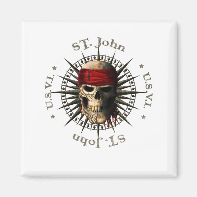 Saint John USVI Pirate Skull Magnet (Vorne)