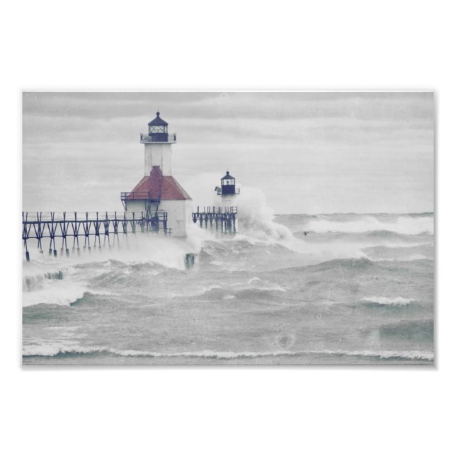 Saint Joseph Lake Michigan Lighthouse Stormy Fotodruck (Vorne)