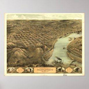 Saint Joseph Missouri 1868 Antike Panoramakarte Poster