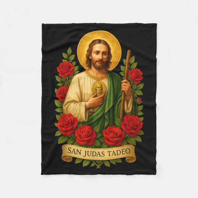 Saint Jude Thaddeus Catholic Art With Red Roses  Fleecedecke (Vorderseite)
