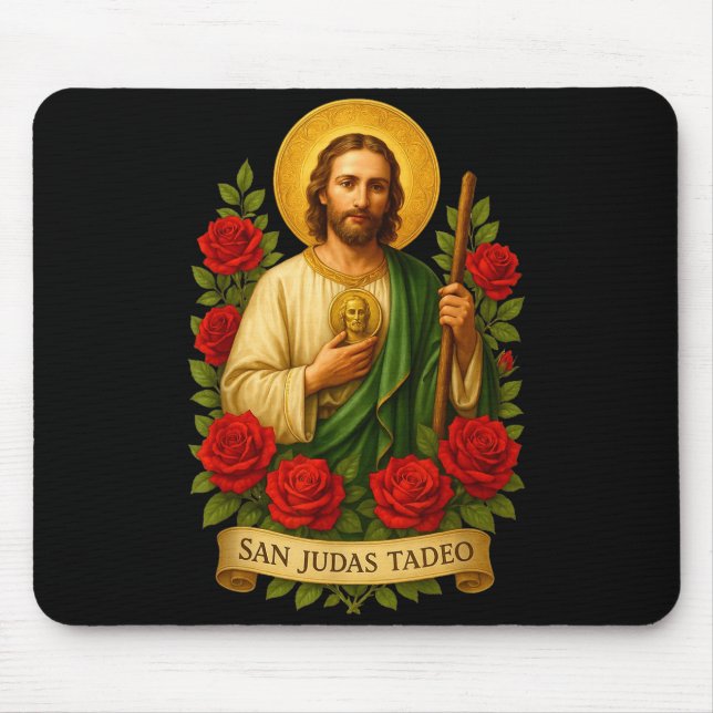 Saint Jude Thaddeus Catholic Art With Red Roses  Mousepad (Vorne)