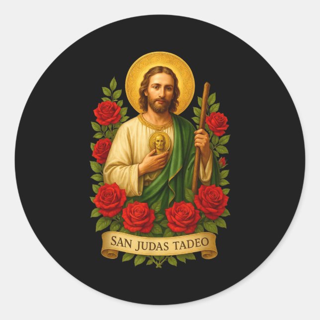 Saint Jude Thaddeus Catholic Art With Red Roses  Runder Aufkleber (Vorderseite)
