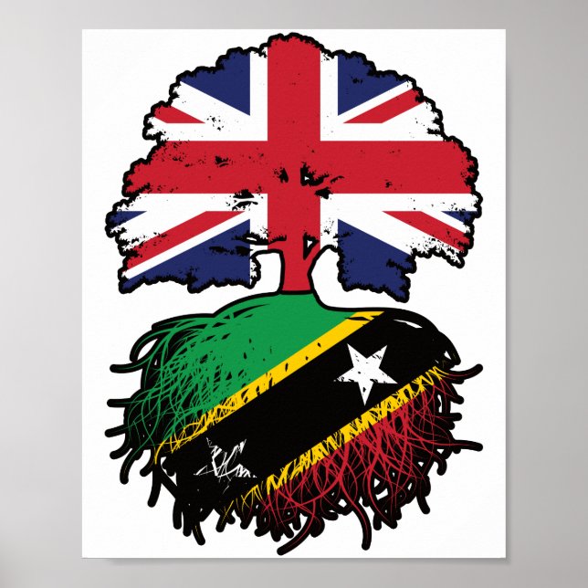 Saint Kitts Kittitian British UK Tree Roots Flag Poster (Vorne)