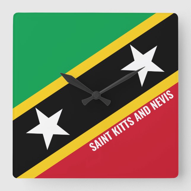 Saint Kitts und Nevis Flag Dazzling Patriotic Quadratische Wanduhr (Vorderseite)