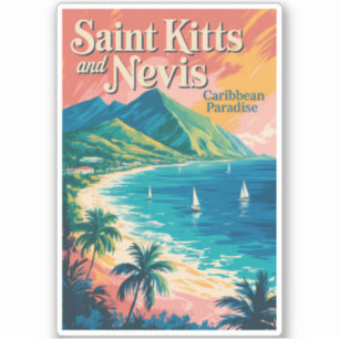 Saint Kitts und Nevis Landschaft Illustration Retr Aufkleber
