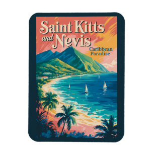 Saint Kitts und Nevis Landschaft Illustration Retr Magnet