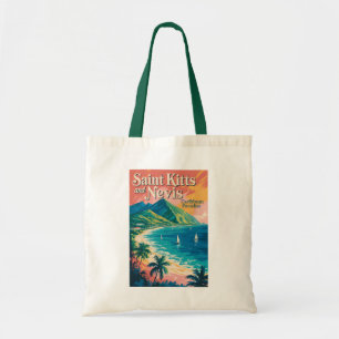 Saint Kitts und Nevis Landschaft Illustration Retr Tragetasche