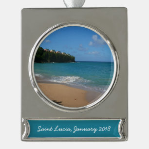 Saint Lucia Beach Tropical Ferien Landschaft Banner-Ornament Silber