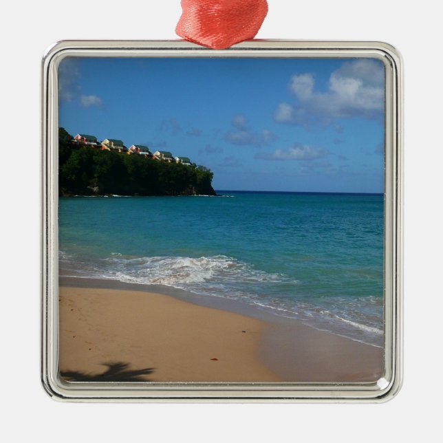 Saint Lucia Beach Tropical Ferien Landschaft Ornament Aus Metall (Vorne)