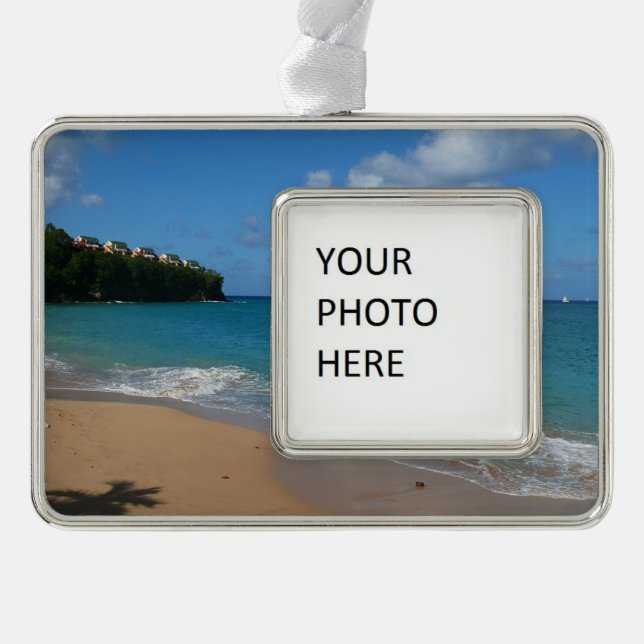 Saint Lucia Beach Tropical Ferien Landschaft Rahmen-Ornament Silber (Vorderseite)
