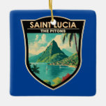 Saint Lucia Die Pitons Reisen Kunst Vintag Keramikornament<br><div class="desc">Saint Lucia Die Pitons Vektorgrafik Design. Die Pitons sind zwei gebirgige vulkanische Stöcke,  vulkanische Türme,  in Saint Lucia gelegen.</div>