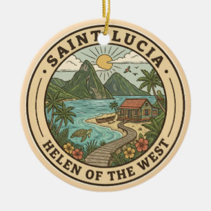 Saint Lucia Illustration Reise Kunst Abzeichen Keramik Ornament