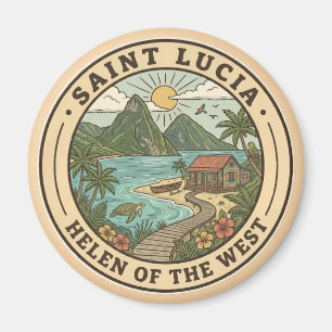 Saint Lucia Illustration Reise Kunst Abzeichen Magnet