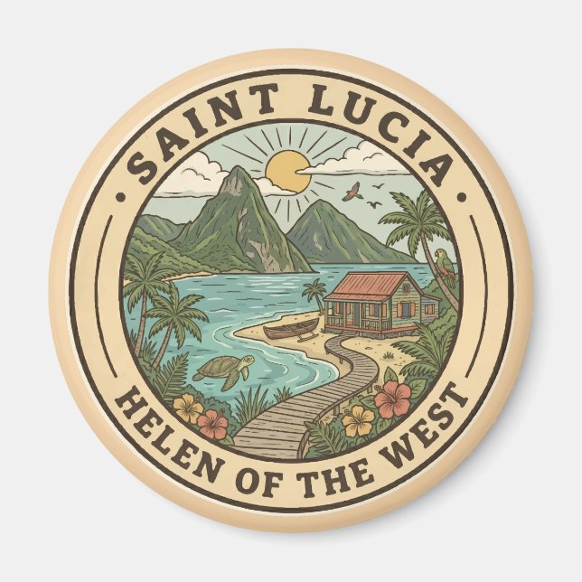 Saint Lucia Illustration Reise Kunst Abzeichen Magnet (Vorne)