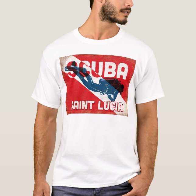 Saint Lucia Scuba Diver - Blue Retro T-Shirt (Vorderseite)