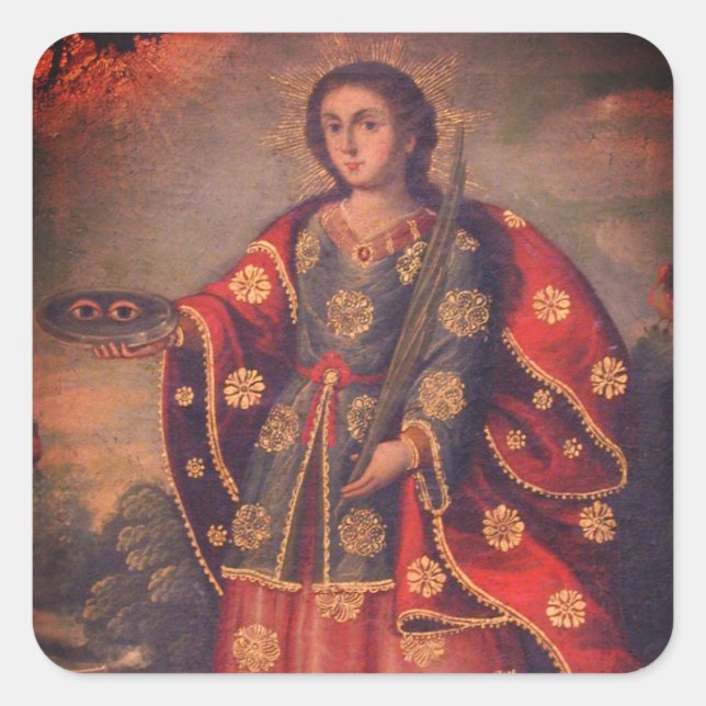 Saint Lucy im Stil der Cusco-Schule Quadratischer Aufkleber (Vorderseite)