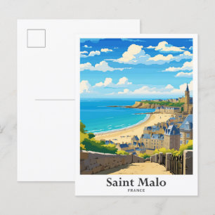 Saint Malo Frankreich Kunst Vintage Reise Illustra Postkarte